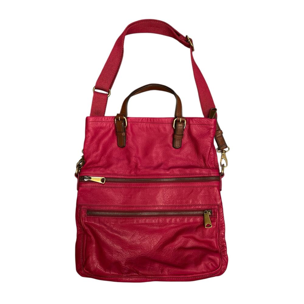 Fossil leather pink satchel large handbag with removable shoulder strap - Picture 3 of 9